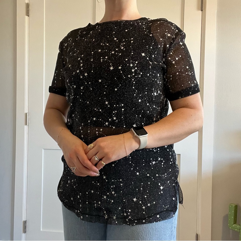 Black & Silver Starry Sheer Women's Top Size Medium